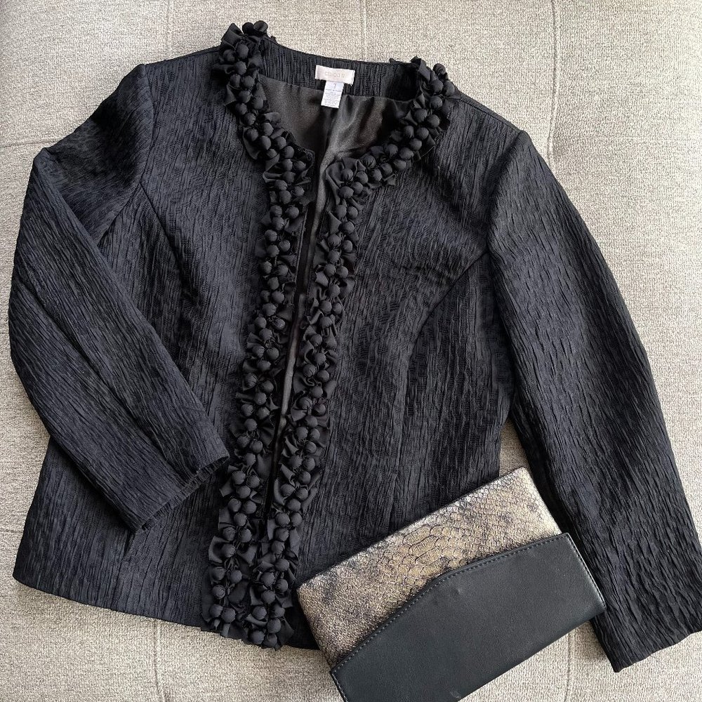 Chico's Size 1 Black Bowknot Edge Textured Jacket